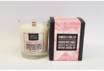 Bamboo & Pink Lily Wooden Wick Soy Candle with Box